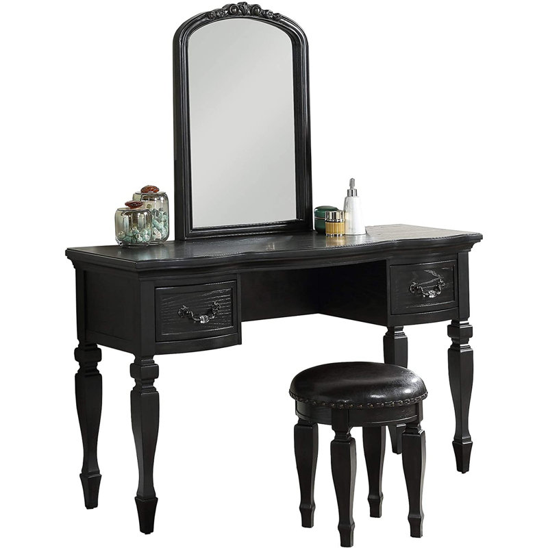 Ensemble de coiffeuse en bois, Noir