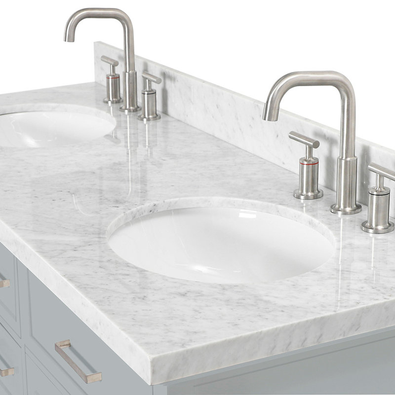 Kensington 61'' W Double Vanity, Oval, Gray, Carrara White Marble