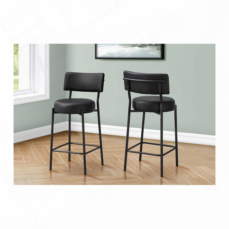 Barstool, Counter Height, Set Of 2,, Black Seat/Black Frame