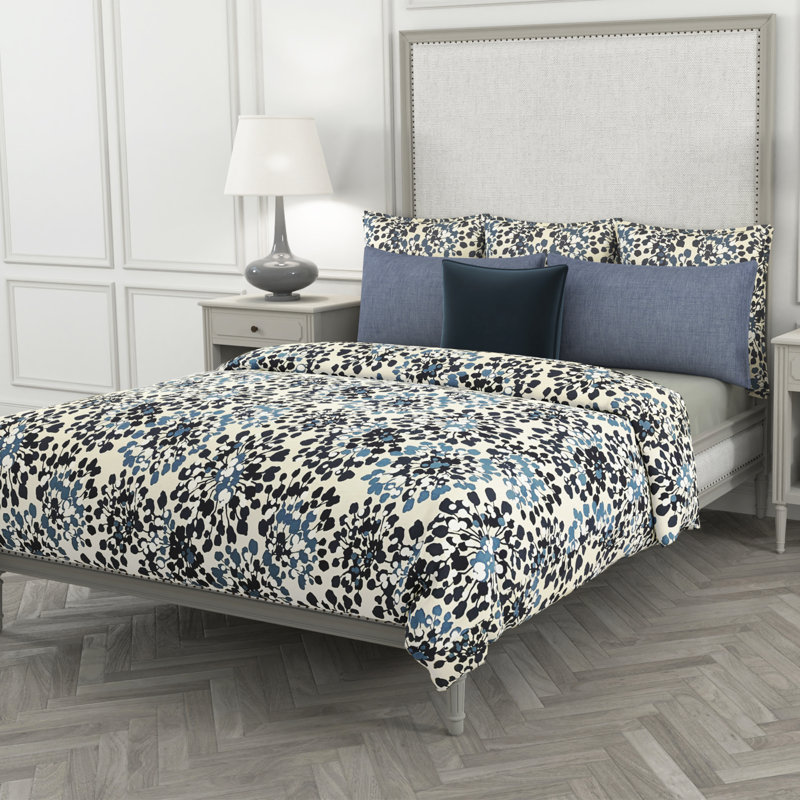 Studio Line Navy/Blue/Beige Standard Cotton Duvet Cover, Queen Duvet Cover