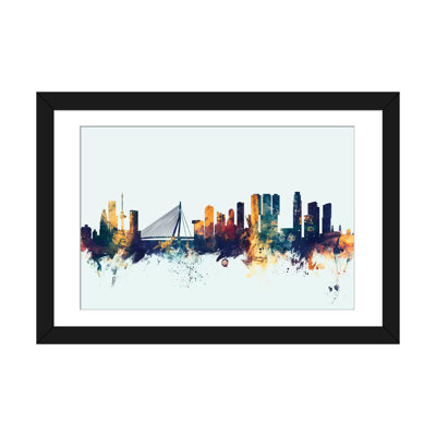 Série horizon : rotterdam, impression sur toile tendue encadrée en bleu