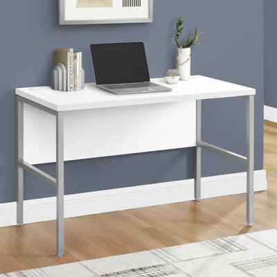 Contemporary 48 Inch White Laminate Computer Desk With Silver Metal Legs, Ideal For Home And Office Use