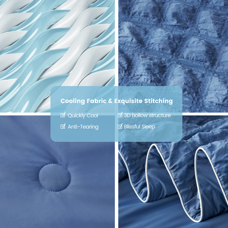 Seersucker Cooling Comforter - Reversible Summer Quilt for Hot Sleepers, Reduces Skin Temp 2-5 Degrees, Pet-Friendly, Machine Wash Tumble Dry Low