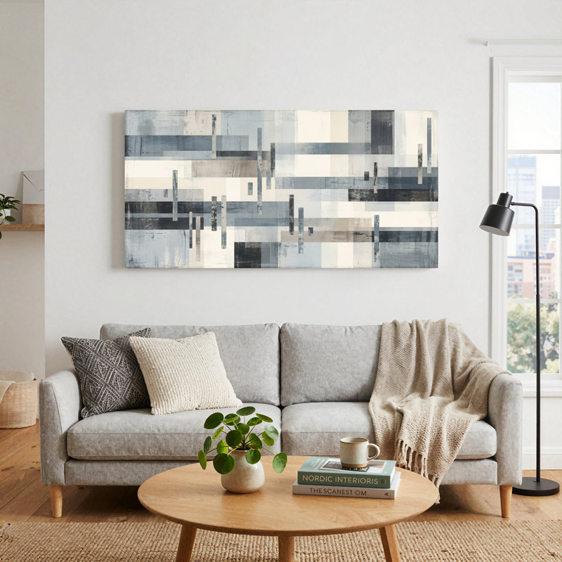 Ensemble de 1 tableau abstrait géométrique sur toile, 48“W x 24”H, Wrapped Canvas