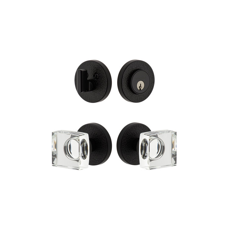 Viaggio Circolo Leather Texture Rosette Complete Entry Set with Quadrato Crystal Knob