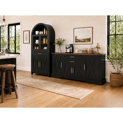 2 Pieces Farmhouse Sideboard And Pantry Set With Storage
