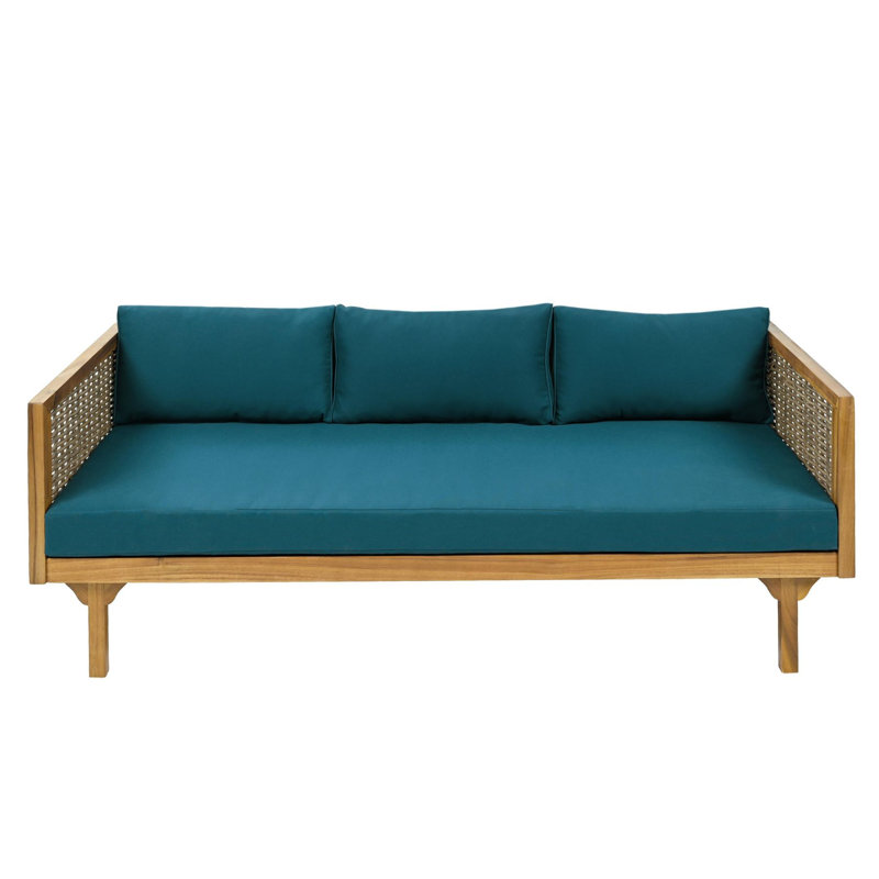 Outdoor Teak Patio Daybed with Cushions, Blue