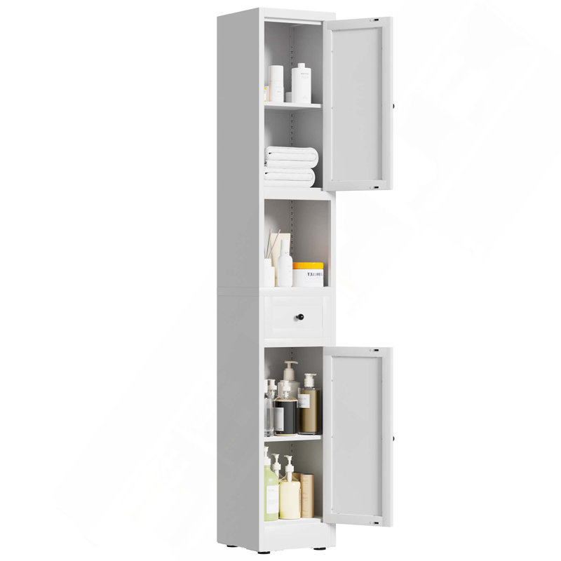 Armoire de rangement étroite en métal avec 5 tablettes réglables à 5 niveaux et 2 portes pour la salle de bain