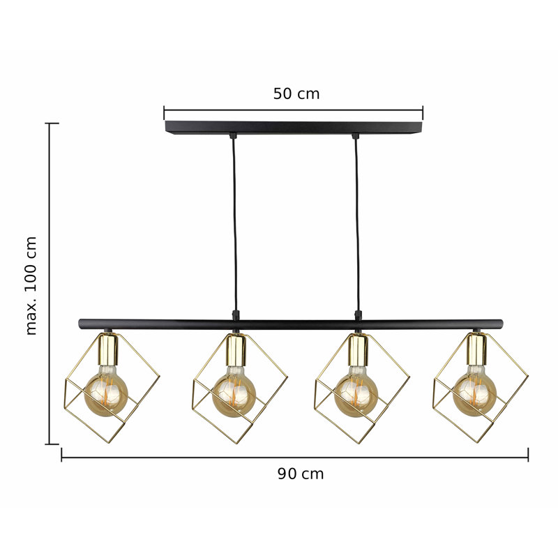 Antaneisha 4 - Light Kitchen Island Pendant, Black/Gold, Gold
