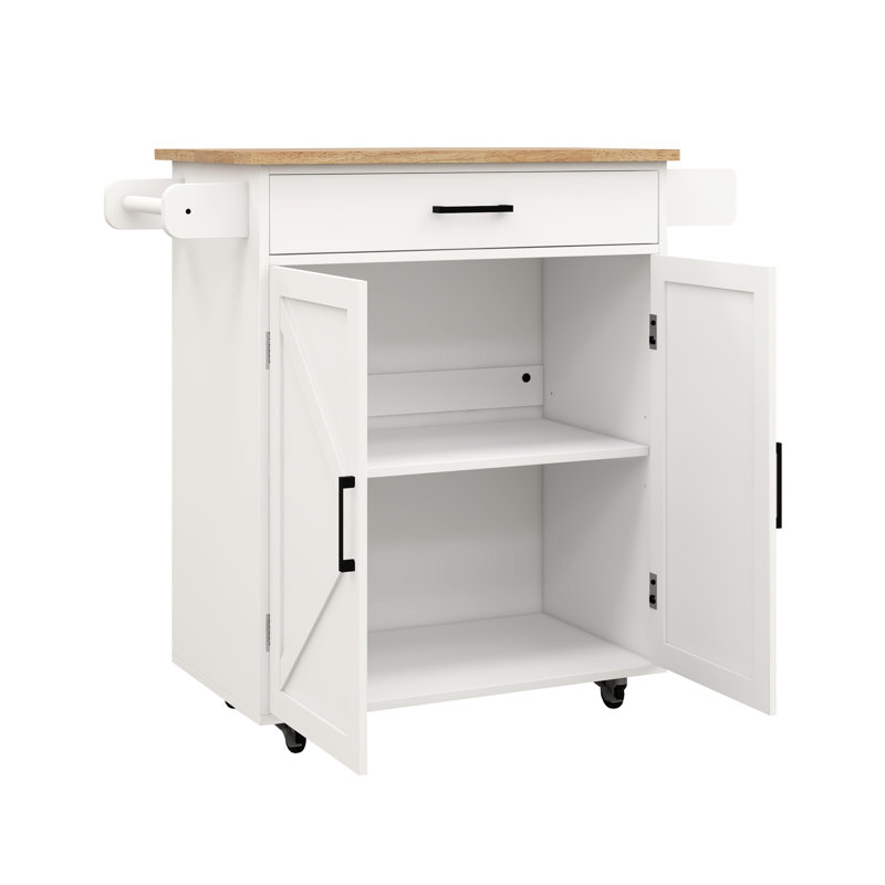 Chariot pour îlot de cuisine avec tablettes réglables, porte-serviettes et assaisonnement - roulement blanc