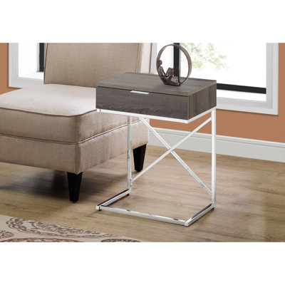 Table d'appoint moderne avec stratifié taupe et tiroir de rangement spacieux