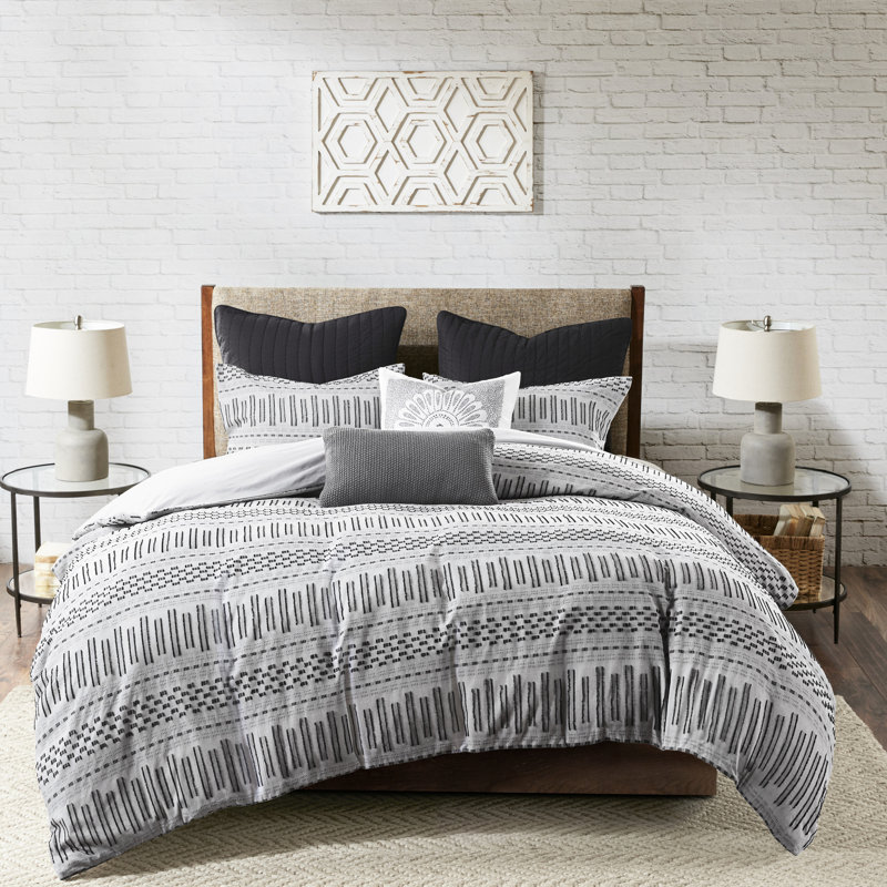 Literie multicolore en coton pour lit très grand / très grand avec tissage horizontal et fermeture à boutons
