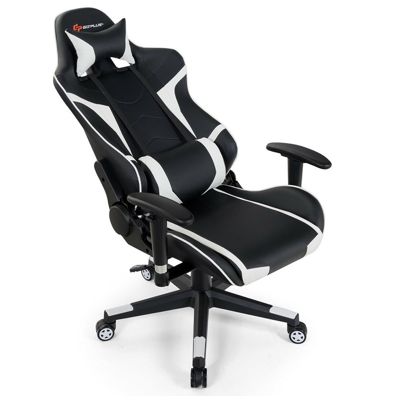 Ebern Designs Adjustable Reclining Ergonomic Swiveling PC & Racing Game Chair, White