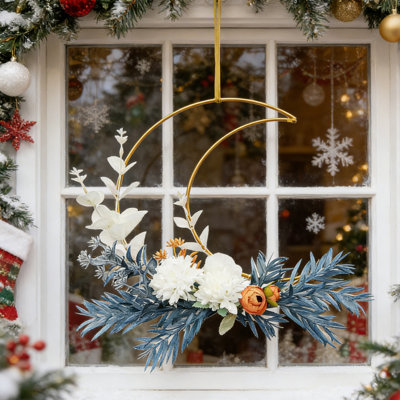 Décoration de 12 pouces en forme de lune, couronne de fleurs en soie artificielle pour la maison