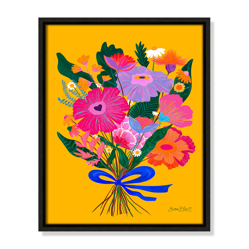 Imprimé éclectique de fleurs par Bloom, Toile avec cadre, 12.5'' W x 15.5'' H, Flottant espresso