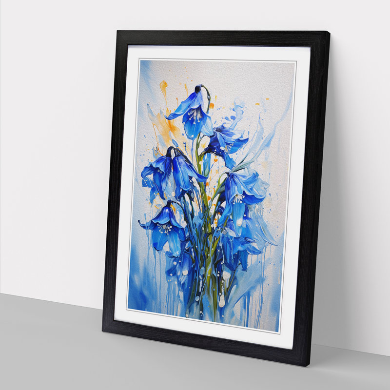 Bluebell Flower Action Painting No.2 - Framed Print, Black Framed, 64cm H x 46cm W x 2cm D