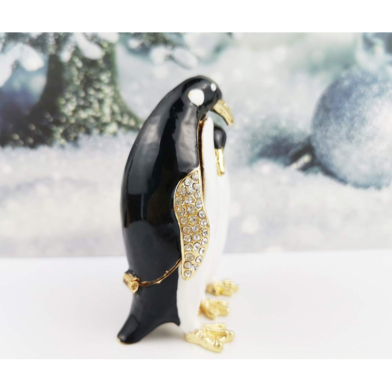 Boîte à bijoux pingouin avec boîte à bijoux à charnière émaillée ornements d'animaux classiques Cadeau d'artisanat en métal