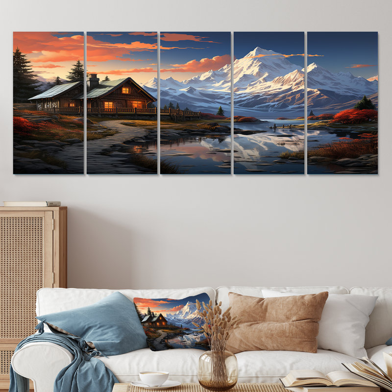 European Winter Cottage Retreat - Paysage d'hiver, ensemble de 5 pièces d'art mural, H 32 po x l 80 po