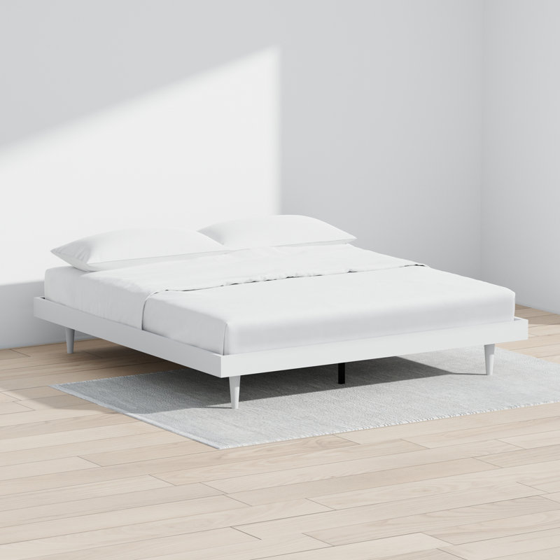Wojcik Modern Wooden Bed Frame, White, King