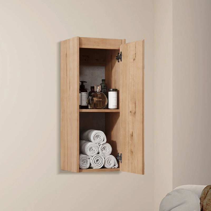 12" Bathroom Side Cabinet,Soft Close Doors,Float Mounting Design, Brown