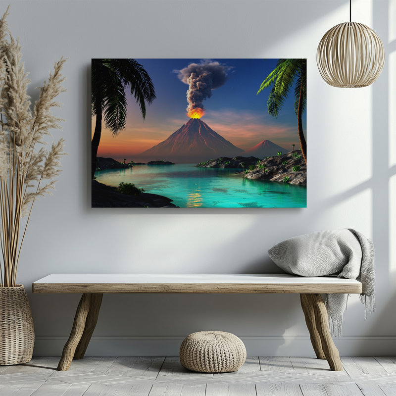 Toile, "Un paysage volcanique majestueux au coucher du soleil", art mural volcanique, H 18 po x l 24 po