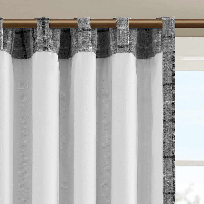 Panneau de rideau à passants et passe-tringle à carreaux avec doublure en molleton 50 x 95 po, Gris, L 50,05 po x L 95,05 po
