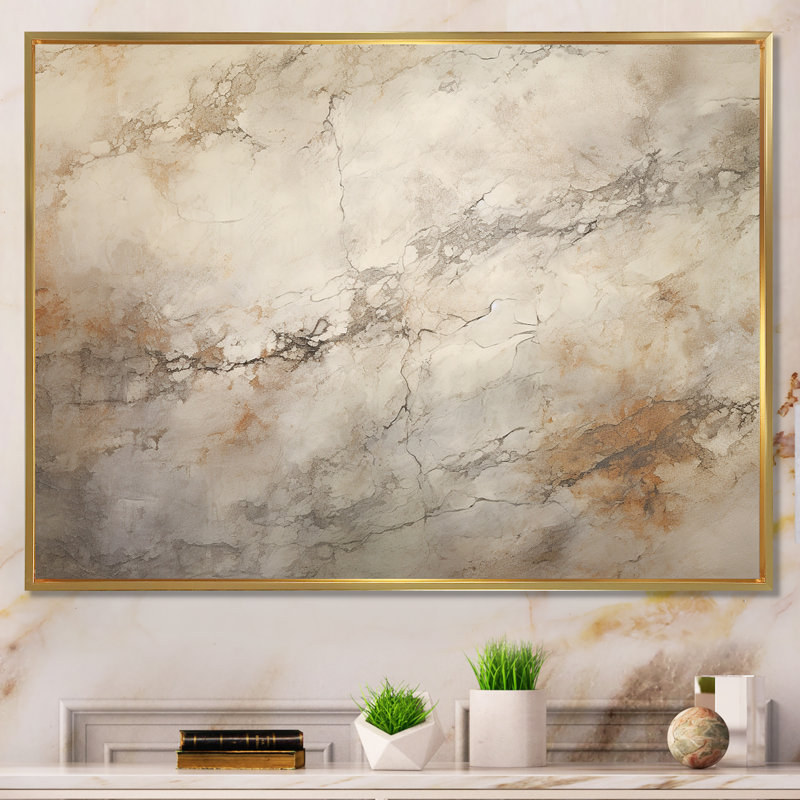 Tempêtes de minimalisme beige III sur toile, Cadre flottant doré, H 30 po x l 40 po x P 1,5 po