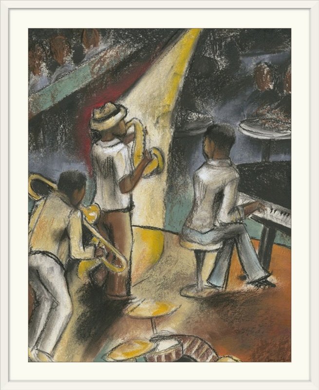 « jazz riff », reproduction d’art jennifer, H 32 po x l 27 po x P 1 po, Cadre blanc
