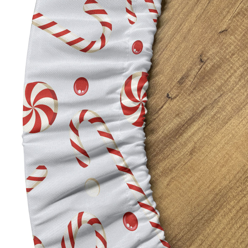 Mercer41 Candy Cane Fitted Round Tablecloth Diameter Red White Coconut, 47.24" Round