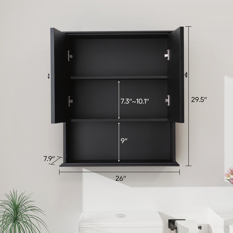 26 in. W x 30 in. H Wall Bathroom Cabinet Over The Toilet Storage, Black