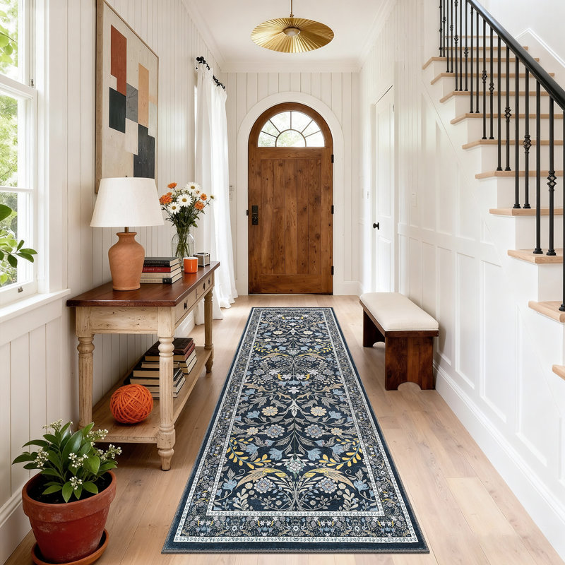 Floral Washable Area Rug Vintage Large Rugs for Living Room Soft Non-Slip Carpet Indoor Floor Stain Resistant Carpets for Bedroom Dining Room Farmhouse Nursery Home Office
