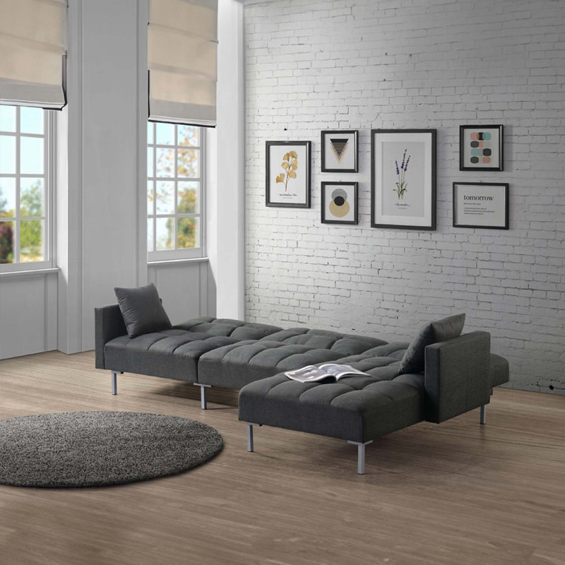 Hazle Reversible Adjustable  Sleeper Sofa & Chaise,L-shaped Sectional Sofa Couch with 2 Pillows