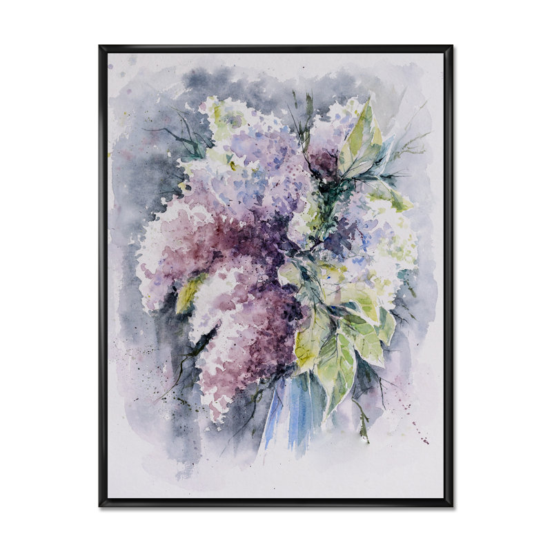 Bouquet de lilas blancs violets - Reproduction de photo sur toile, H 12 po x l 8 po x P 1 po, Toile à cadre flottant noir
