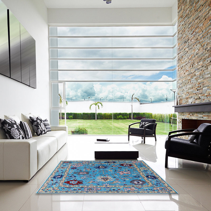 Tapis oriental bleu / rouge / jaune Hansboro, Carré 6 pi