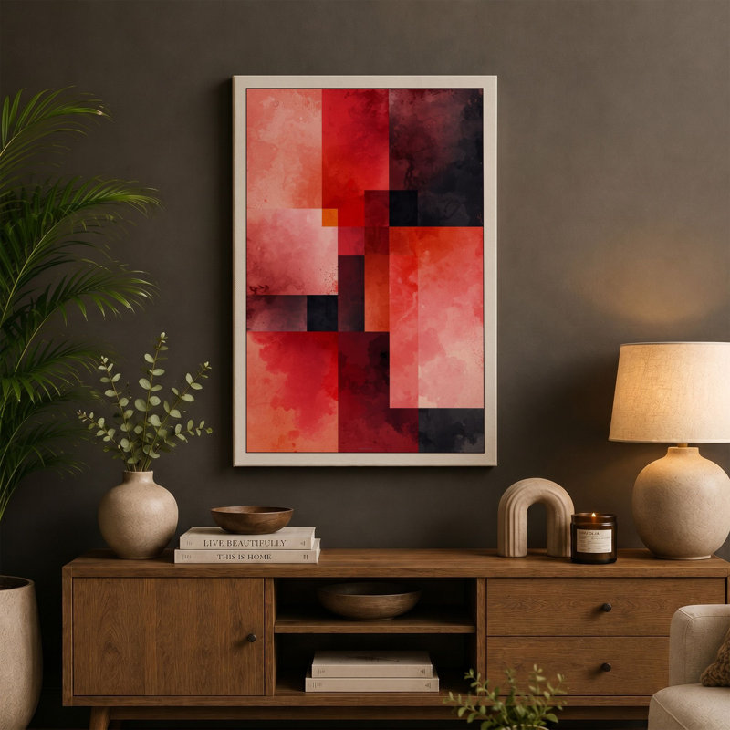 Red Geometry Abstract - Wrapped Canvas, 36x24 - 91.4 x 61.0 cm, Terracotta Border
