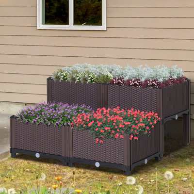 Aarushi Set of 4 26L Garden Raised Bed Elevated Patio Planter Box, Brown