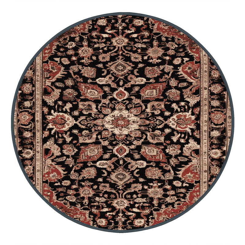 Machine Washable Persian Brown Area Rug, Round 7'