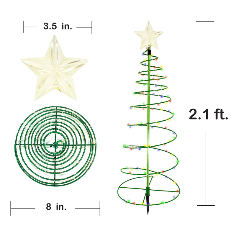 Arbre de Noël solaire extérieur en spirale avec lumières DEL 2 pi, Jaune/vert