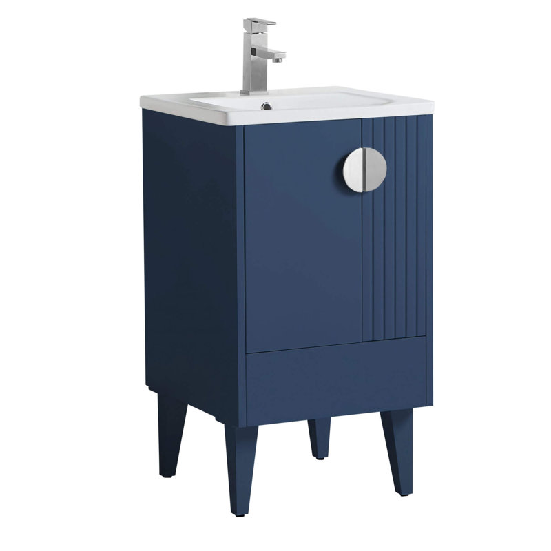 Ensemble de meuble-lavabo simple 20 po Saimah, Chrome poli, Bleu marine