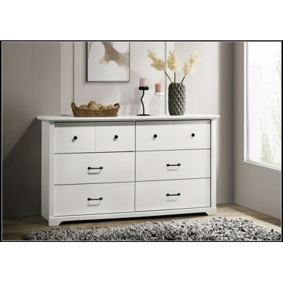 Commode blanche à 6 tiroirs avec poignées noires Elara