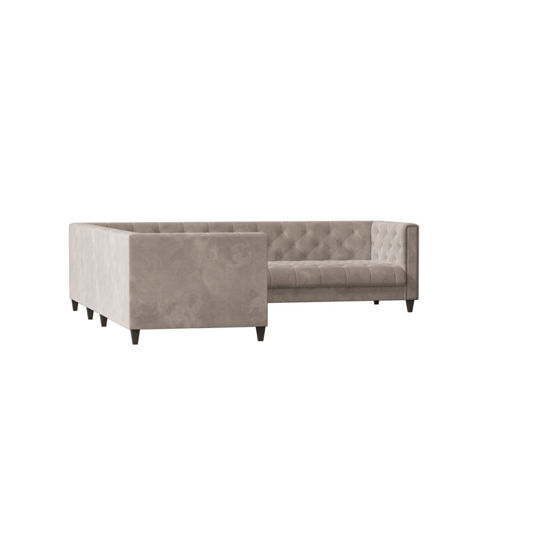 Kimmy Upholstered L-Shaped Sectional Left Hand Facing, Bella Pearl Performance Velvet, Shiny Nickel, Antique White