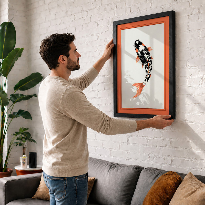 Koi In Motion Japandi - Print, A4 - 29.7 x 21.0 cm, White