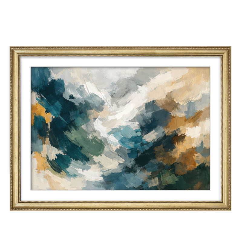 Art mural moderne encadré moderne bleu sarcelle et or 26 po x 36 po, H 26 po x l 36 po