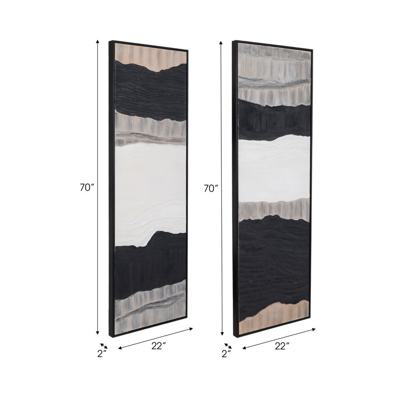 Ensemble d'art mural sur toile 70 "noir, ivoire et gris 70" avec cadre noir - ensemble de 2.