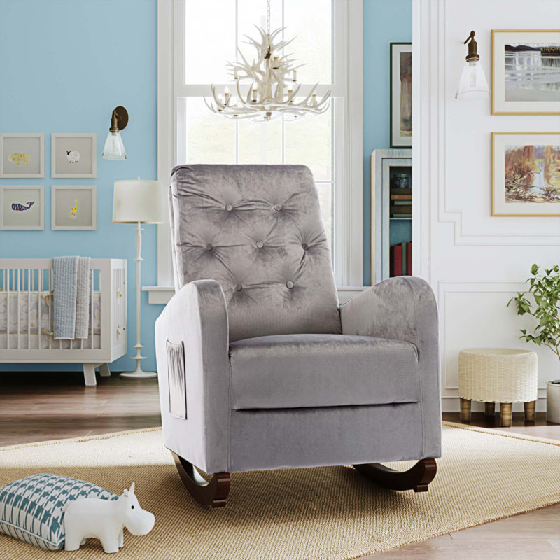 Fauteuil berçant à haut dossier Chrisann, Velours gris