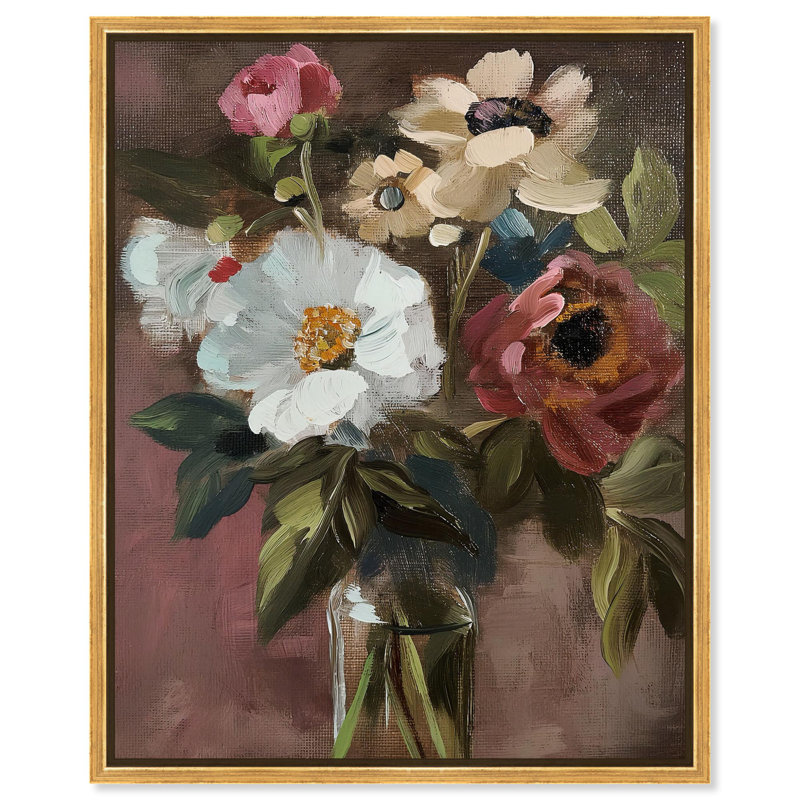 Chiaroscuro Flora I, toile de style botanique gothique par Art Remedy, H 21 po x l 17 po, Cadre flottant doré