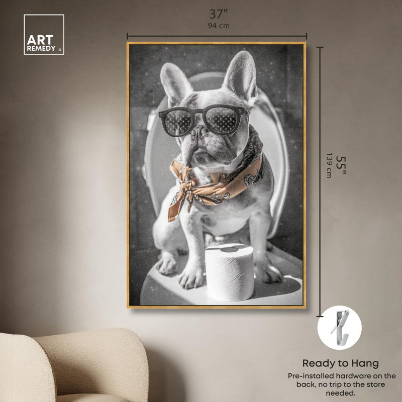 Impression sur toile Frenchie, H 30 po x l 20 po, Cadre doré