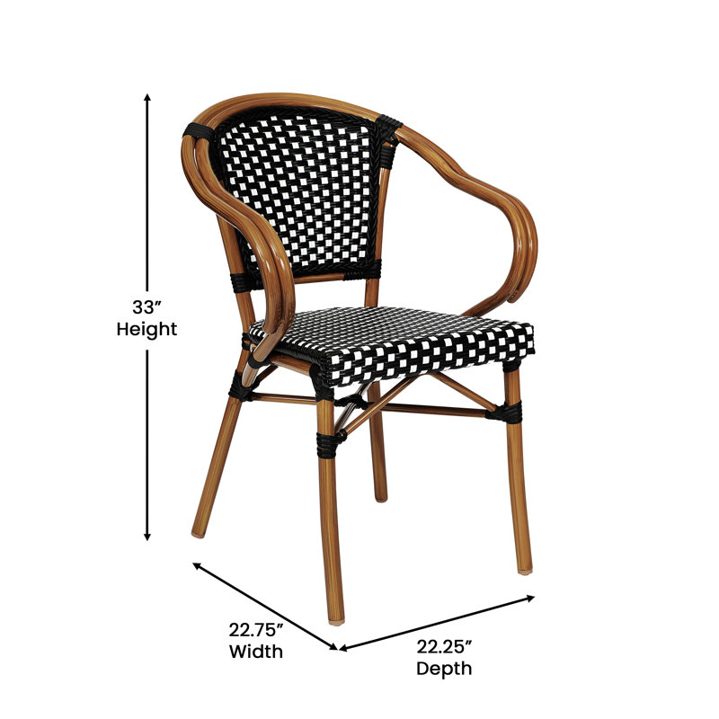 Damore All-Weather Commercial Paris Chairs with Bamboo Print Metal Frames, Black/White