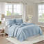 Ensemble de courtepointe réversible 3 pièces à bord festonné bleu double / grand-117487267-117487265