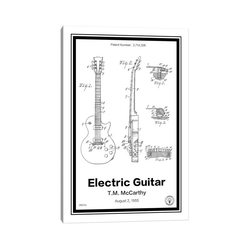 Electric Guitar by Retro Patents - Print on Canvas, 66.04 cm H x 45.72 cm W x 3.175 cm D, Wrapped Canvas